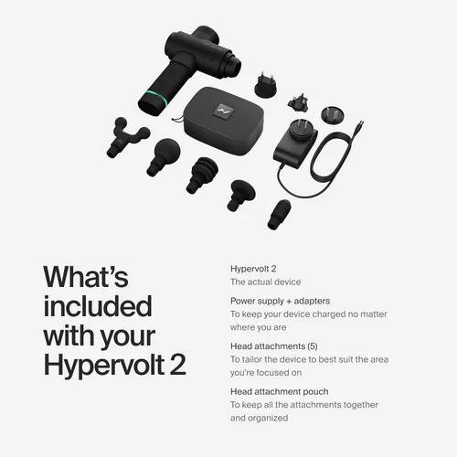 Vista 6 de Hyperice Hypervolt 2 Black - Con tecnología Quiet Glide, pistola de masaje de percusión de mano 3 velocidades, 5 cabezales intercambiables Ayuda a