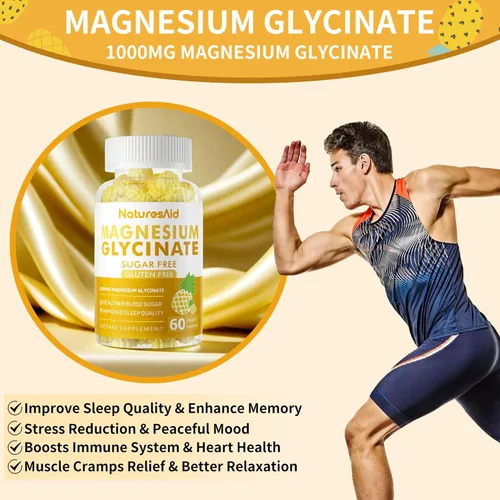 Vista 7 de Gomitas de glicinato de magnesio 1000mg - Suplemento de magnesio y potasio sin azúcar con vitamina D, B6, CoQ10 para el estado de ánimo tranquilo