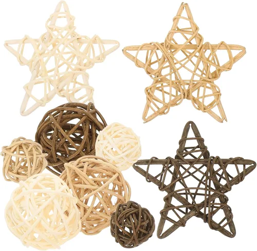 FOMIYES Bolas de mimbre decorativas naturales, bolas de ratán de mimbre de estrella, 9 piezas, relleno de jarrón, ramitas decorativas, esferas para