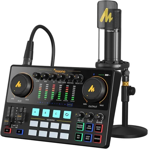 Vista 9 de MAONO MaonoCaster - Interfaz de audio, mezclador de podcast de 10 canales con preamplificador Pro, alimentación fantasma de 48 V, Bluetooth, 11
