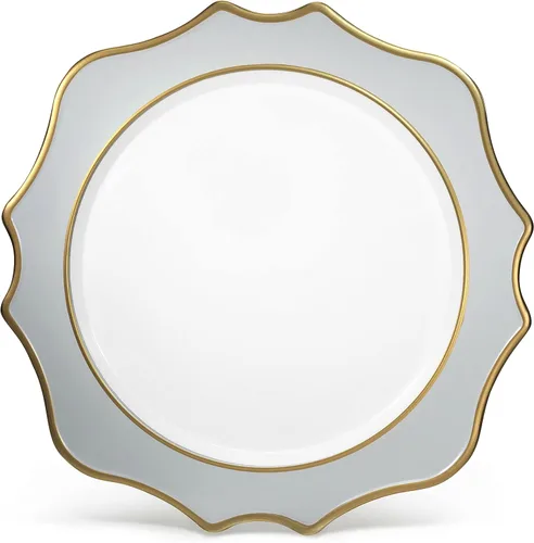 Vista 12 de OCCASIONS" - 10 piezas de platos base de plástico festoneados desechables/reutilizables de 13.25 pulgadas para bodas