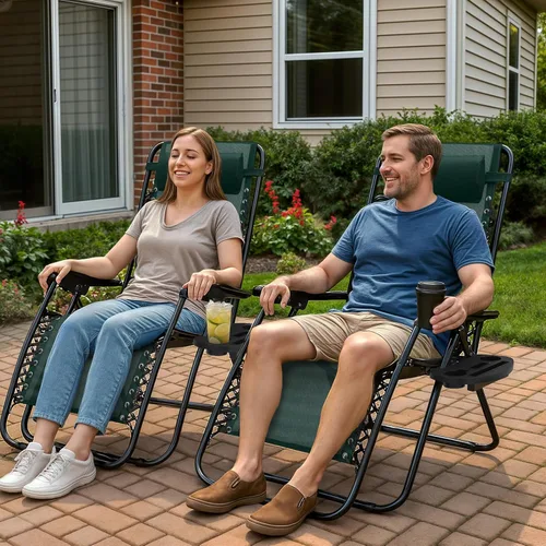 Vista 54 de Magshion Zero Gravity - Juego de 2 sillas reclinables para patio al aire libre con bandeja lateral, reclinables ajustables antigravedad
