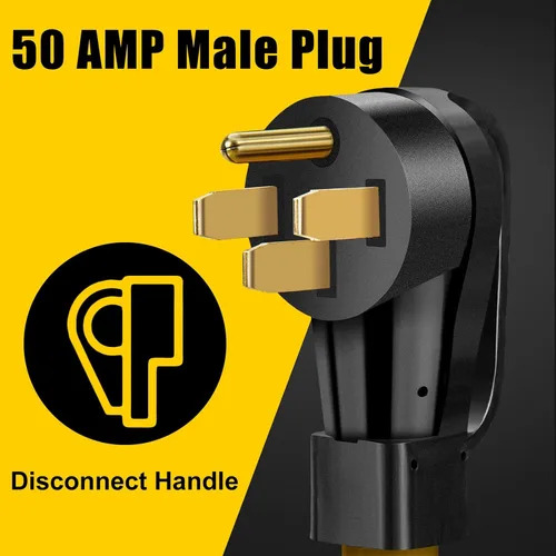 Vista 3 de Cable de extensión de 50 amperios para RV/EV, 4 clavijas NEMA 14-50P a 14-50R 50F/50M cable para caravanas remolques, Tesla modelo 3-S-X-Y, STW