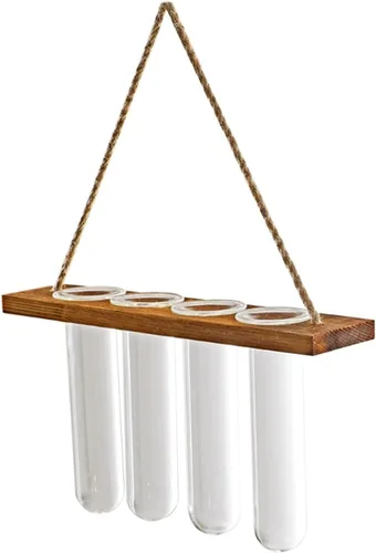 Liudan Wall Hanging Planter Glass Terrarium Air Planter Holder Plant Hanger Flower Pot with Frame 4 Tubes for Living Room Indoor Decor Office