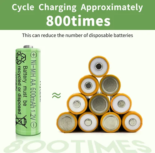 Vista 6 de Baterías AA recargables para luces solares 600mAh doble AA batería 1.2V AA baterías recargables baterías solares tamaño AA luces de jardín