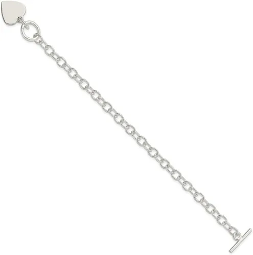 Vista 5 de JewelryWeb - Pulsera de plata de ley 925 con dije de corazón grabable y eslabones Rolo - Cierre de palanca - 7.5 o 8.5 pulgadas - Pulsera de corazón