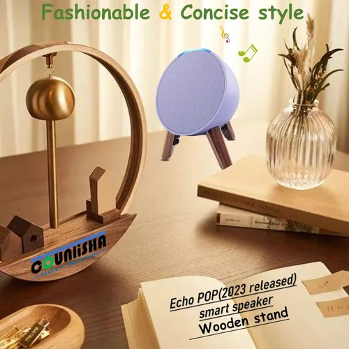 Vista 7 de Soporte de madera real para altavoz Echo Pop, soporte para accesorios de trípode, nogal