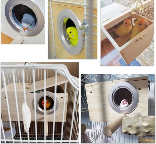 Vista 4 de JSLZF Nido de pájaros, caja nido de periquitos, caja de cría de pájaros con perca, caja nido de madera para pájaros, loros, agapornis, loros