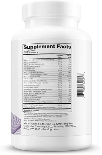 Vista 6 de Theralogix Suplemento multivitamínico y mineral complementario – Suministro para 90 días – Suplemento para mujeres y hombres sin hierro, vitamina D