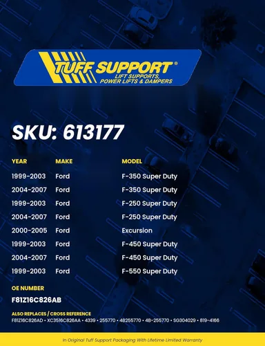 Vista 6 de Tuff Support Soportes de elevación de capó compatibles con: Ford Excursion 2000 a 2005, juego de 2 piezas