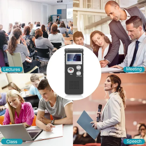 Vista 6 de Mini grabadora de voz para conferencias reuniones y clase -KINOEE 8GB dispositivo de grabación de cinta de audio digital con micrófono de doble