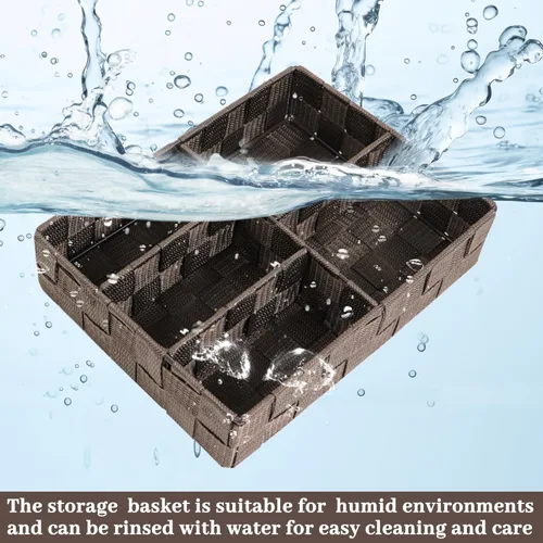 Vista 6 de Cesta de mimbre tejida a mano cesta de mimbre de plástico con divisor para organizar el almacenamiento de papel higiénico, cestas pequeñas