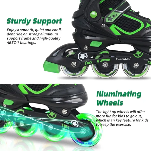 Vista 3 de MammyGol Adjustable Inline Skates for Kids Boys Girls Youth Beginner with Light up Wheels Ages 4-16