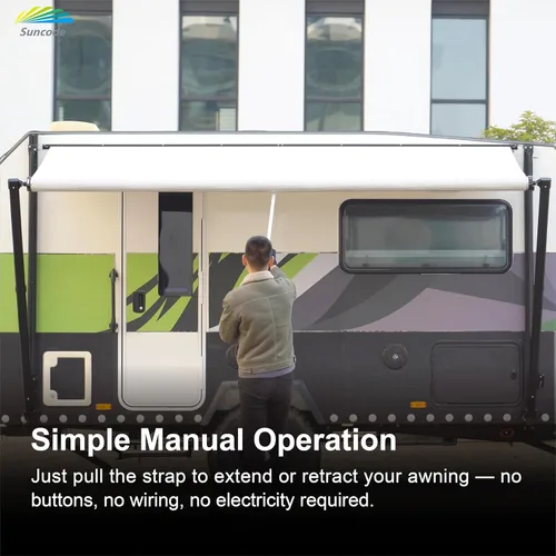 Vista 3 de Suncode Toldo para autocaravana para caravana, cámper y remolques de viaje, kit completo de toldo manual para caravana, toldo manual para cámper