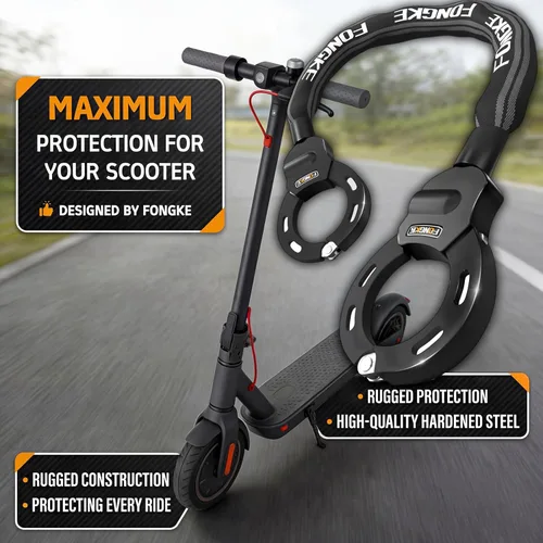 Vista 2 de Candado para patinete antirrobo, cerraduras de bicicleta de alta resistencia con bolsa impermeable, candado de cadena de bicicleta de 92cm