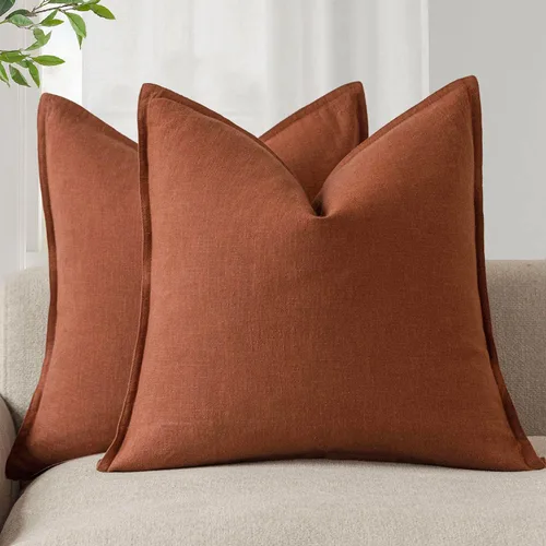 Vista 57 de Foindtower Paquete de 2 fundas de almohada decorativas de lino y liso, funda de cojín decorativa suave, estilo bohemio campestre para silla, sofá