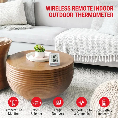 Vista 3 de ThermoPro Termómetro inalámbrico para interiores y exteriores de 500 pies, termómetro de invernadero exterior con sensor de temperatura, termómetros