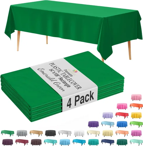Vista 24 de Exquisito paquete de 4 manteles de plástico blanco desechables de 84 pulgadas de Party Solids - Mantel redondo desechable para fiestas - Manteles