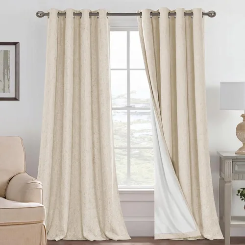 Vista 235 de H.VERSAILTEX Cortinas 100% opacas con aislamiento térmico, texturizadas, de lino, con bloqueo completo de calor y luz, para sala de estar y Negro