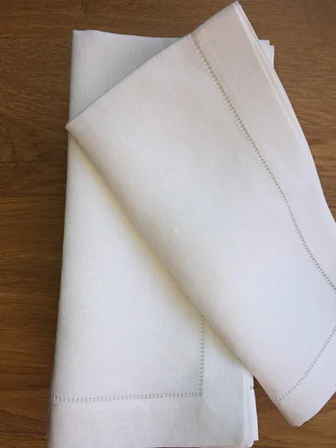 Vista 5 de Servilletas de cena de lino blanco con punto de dobladillo, juego de 12 servilletas de tela 100% lino a granel de 20 x 20 pulgadas, paquete de 12