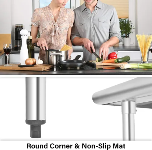 Vista 6 de Mesa de acero inoxidable de 24 x 48 pulgadas, mesa de trabajo y preparación de cocina comercial resistente con protector contra salpicaduras
