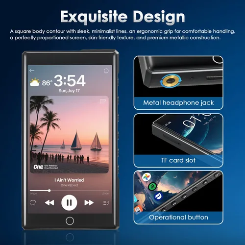 Vista 6 de Reproductor MP3 KeenPlus de 16GB con Bluetooth y WiFi, C4 Plus Android 13 Reproductor HiFi MP3 con Spotify, pantalla táctil de 4.3" FHD de panel