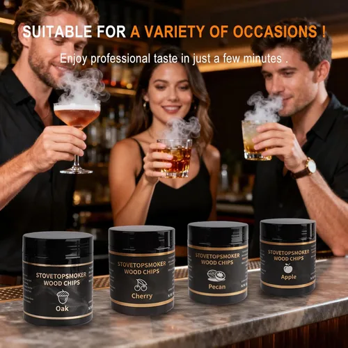 Vista 8 de BORUIT Virutas de madera para ahumar – 4 sabores de manzana, cereza, nuez y roble – Virutas de madera natural para ahumar whisky, bourbon, bebidas