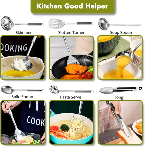 Vista 8 de Juego de utensilios de cocina de acero inoxidable – Juego de utensilios de cocina de 12 piezas con soporte, juego de herramientas de cocina