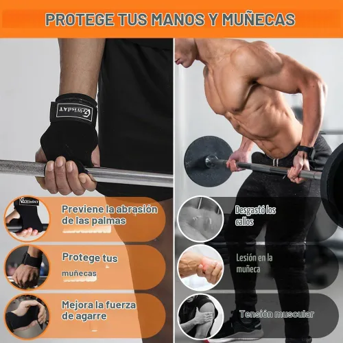 Vista 3 de Correa de muñeca para levantamiento de pesas, agarres de cuero de doble capa, correas ajustables para levantamiento de pesas para entrenar