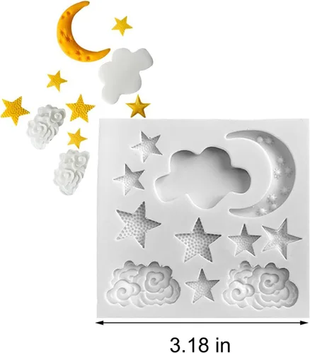 Vista 4 de Moldes de silicona con forma de nubes de luna y estrella, molde para decoración de chocolate para cupcakes, galletas, jabón, vela, yeso, cristal
