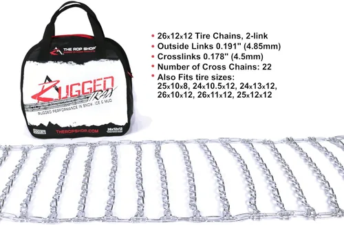 Vista 2 de The ROP Shop Cadenas de NEUMÁTICO de 2 eslabones y TENSORES 26x12x12 para tractor de césped Kubota
