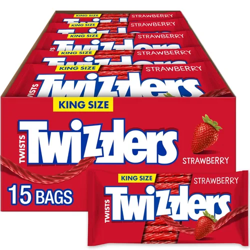 TWIZZLERS Twists Strawberry King Size, bolsas de caramelo, 5 onzas (15 unidades)