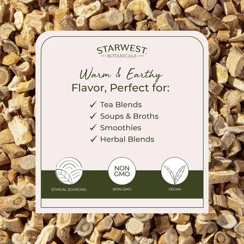 Vista 3 de Starwest Botanicals Raíz de astrágalo orgánico, hierba seca para té, cortada y tamizada, certificada Kosher, sin OMG, bolsa a granel de 1 libra