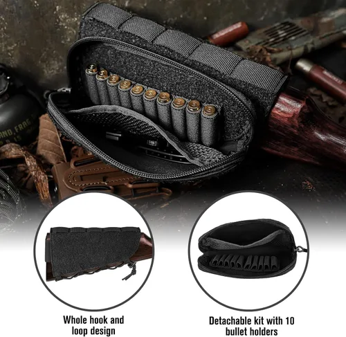 Vista 5 de PETAC GEAR Rifle táctico Buttstock Pack/soporte de carcasa ajustable bolsa de descanso mejillas para acción prolongada..