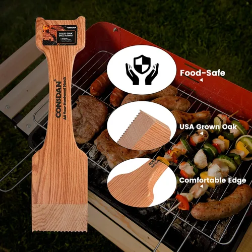 Vista 4 de CONSDAN Raspador de parrilla de madera, cepillo de parrilla de roble macizo, raspador de parrilla para parrilla al aire libre, raspadores
