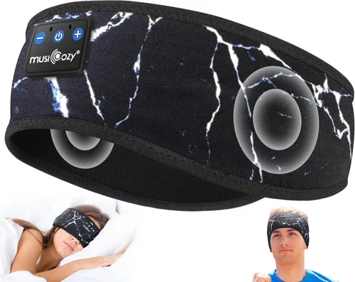 Vista 13 de MUSICOZY - Diadema para dormir con auriculares Bluetooth 5.4, audífonos inalámbricos con máscara para los ojos, orejeras HD para entrenamiento