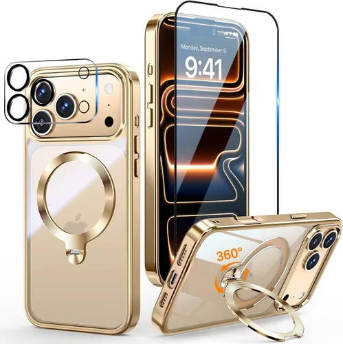 Vista 25 de [Protección Tri-Shield] Funda para iPhone 13 Pro con soporte giratorio de 360° compatible con MagSafe [anillo magnético de CD)