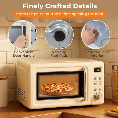 Vista 8 de ARLIME Microondas retro de 0.7 pies cúbicos, microondas para encimera de 700 W con 5 micro descongelación de potencia y función de cocción Blanco