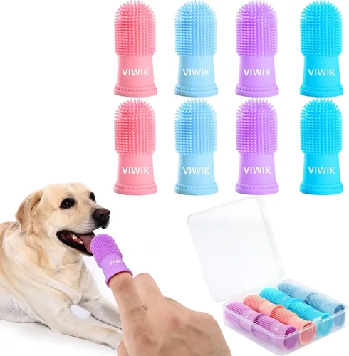 Vista 8 de VIWIK Paquete de 4 cepillos de dientes para perros – Cepillo de dientes de dedo de gato para perros y cachorros medianos a grandes, cuidado dental