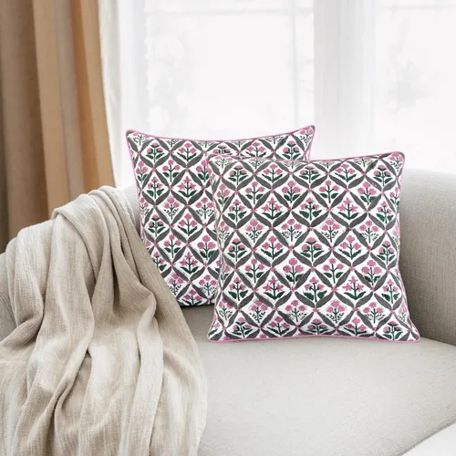 Vista 3 de Ridhi Fundas de almohada de algodón con estampado de bloques para almohadas decorativas para sala de estar, elegantes y bohemias, bonitas fundas
