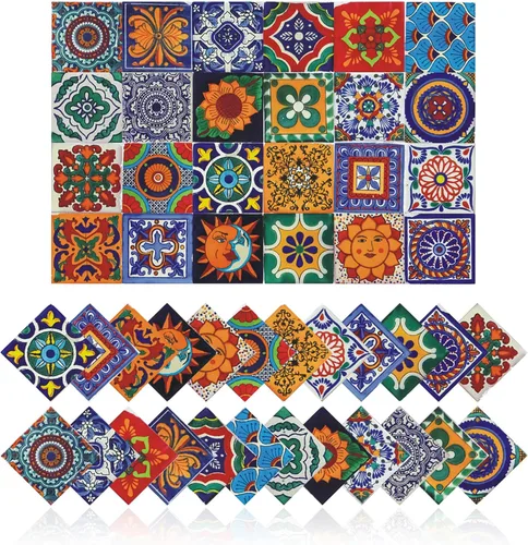 Adhesivos para azulejos para decoración de pared, baño, cocina, impermeable, PVC, decoración - 2D con diseño retro en estilo mosaico (estilo 1, 4 x