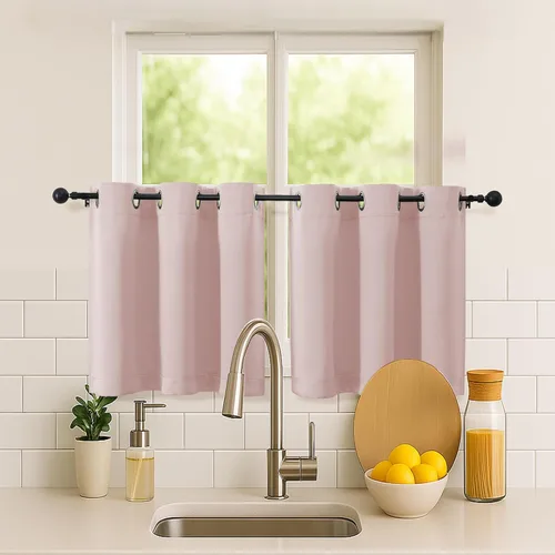 Vista 193 de Simplebrand Juego de 2 paneles de cenefa aguamarina para ventana de cocina de 14 pulgadas de largo, cortinas de oscurecimiento de habitación
