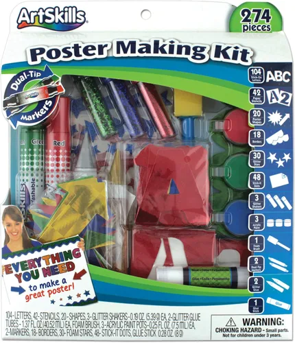 ArtSkills Kit de fabricación de pósteres, suministros para proyectos y manualidades con marcadores, plantillas, letras, purpurina, pegamento y más,