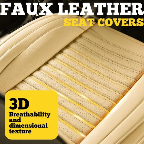 Vista 7 de LINGVIDO - Fundas de piel sintética con respaldo para asiento de automóvil, transpirables, impermeables, universal y antideslizante, para SUV, Beige