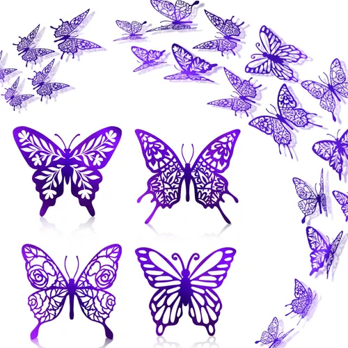Vista 11 de Calcomanías de mariposa dorada de Navidad, 48 unidades, 3 tamaños, 4 estilos, decoraciones de fiesta de mariposa, globos, decoraciones de pastel