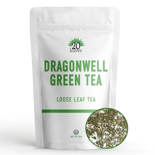 Dragonwell Té verde de hojas sueltas de China, chino, bolsa de ½ libras, bolsa resellable de 8 onzas, 1 paquete
