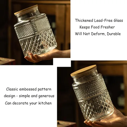 Vista 5 de BETSYHWD 60 FL OZ Large Glass Storage Jar,Kitchen Containers Cereal Canisters Decorative Jar Glass Food Airtight Jar With Bamboo Lids for Candy