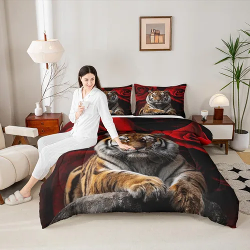 Vista 9 de Juego de edredón para niños con estampado de piel de vaca rústica, tamaño individual, juego de ropa de cama vintage de tablones de madera del oeste