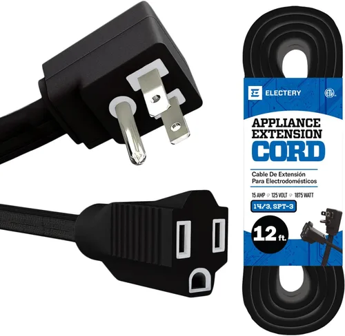 Vista 8 de Cable de extensión resistente de 3 pies, 14 AWG, 15 A, 125 V, 1875 W, enchufe plano de 3 puntas, certificación ETL, cable de extensión