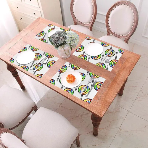 Vista 6 de Lollipop Placemats Set of 6 Pcs, Heat Resistant Non-Slip Place Mats for Dining Table, Washable Durable PVC Vinyl Woven Table Mats